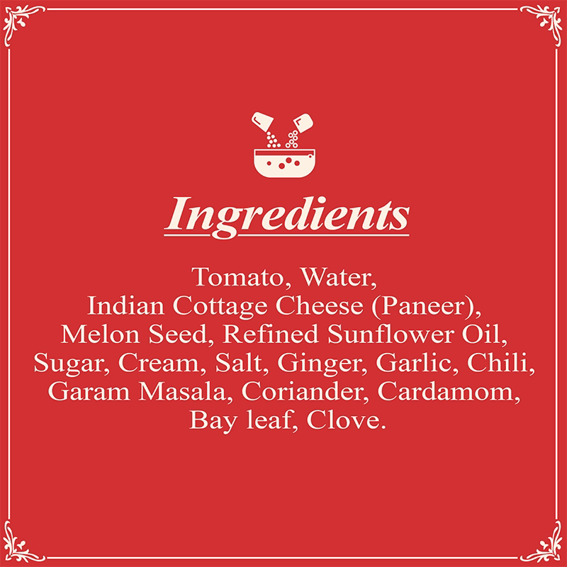 Shahi Paneer NF Ingredients SR