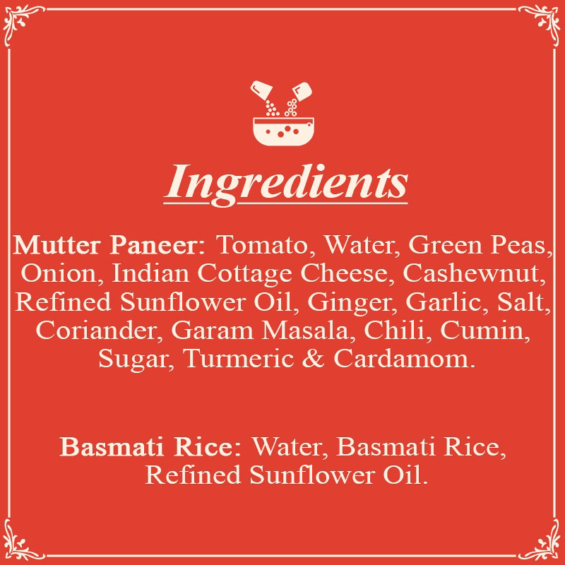 ShimlaRed Mutter Paneer With Basmati Rice Ingredients
