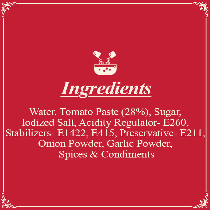 Tomato Ketchup SR Ingredients