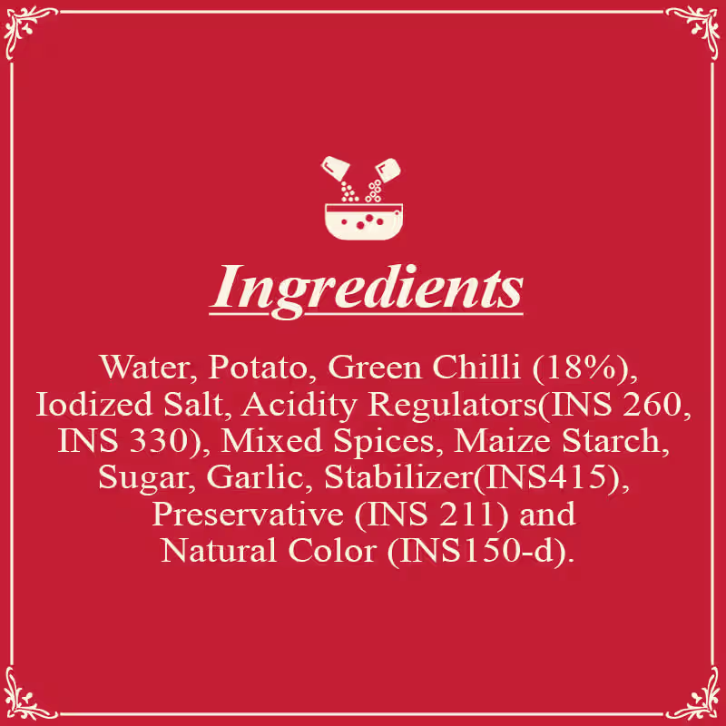 Green Chilli Sauce Ingredient SR Green Chilli Sauce Ingredient SR